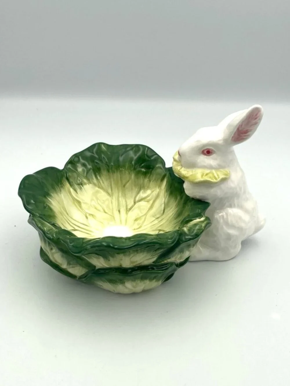 Department 56 Easter Ceramic White Rabbit Cabbage Leaf Candy‎ Dish Figural